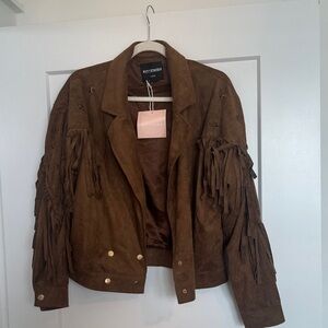 Kittenish Suede Brown Fringe Leather Jacket